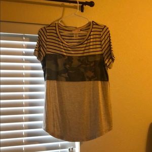 Camo/Black and White Stripes/Oatmeal Top